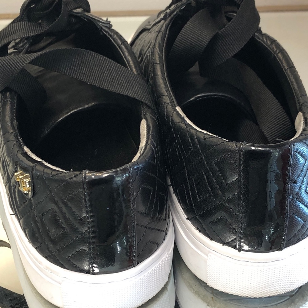 Tory Burch Black Leather Marion Quilted Sneakers - Picture 7 of 8